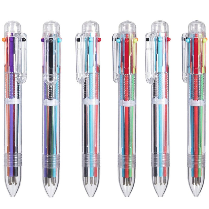 EEOYU 6 Pack Multicolor Pens 0.5mm 6-in-1 Retractable Ballpoint Pens 6 Colors Transparent Barrel Ballpoint Pen for Office School Supplies Students Children Gift - Image 1